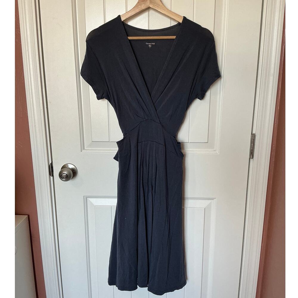 Garnet Hill Tie-Waist Ruched Knit Dress Small Navy Blue
